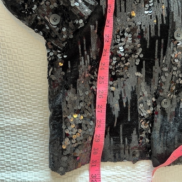Avec Les Filles Velvet Sequin Black Button Down Shirt Jacket - Picture 13 of 16